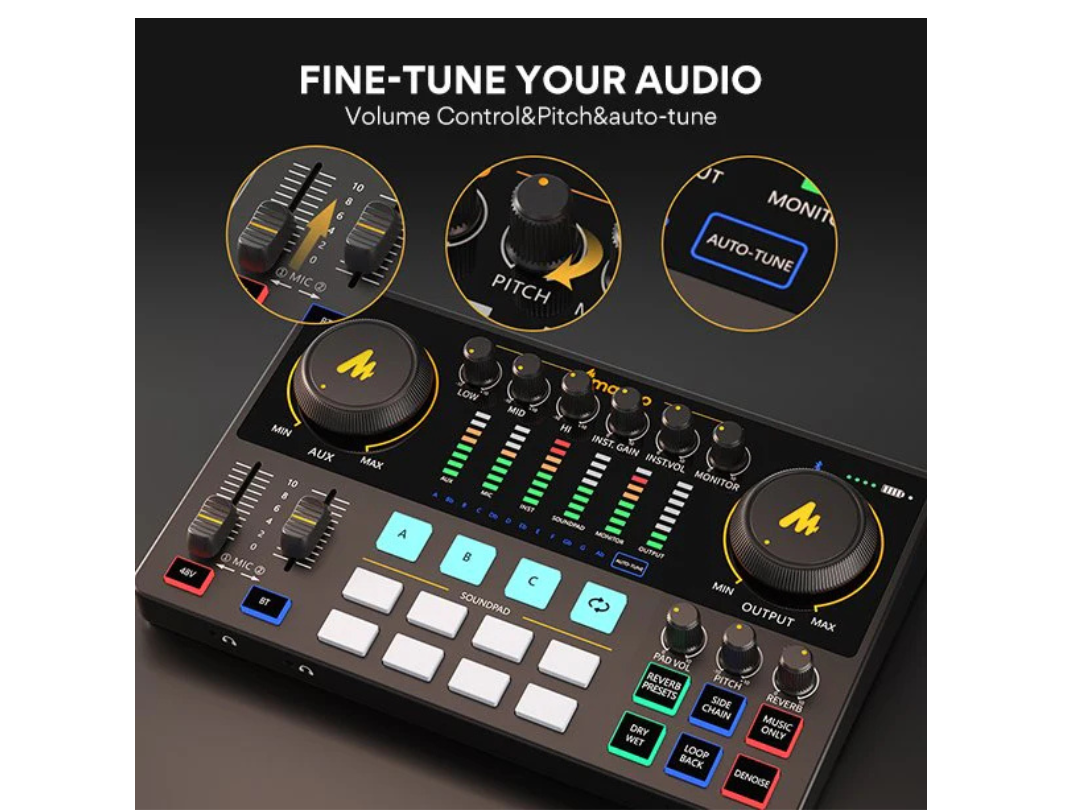 Maonocaster AME2A All-In-One Podcast Equipment Audio Interface Bundle with XLR Condenser Microphone for Recording, Streaming, Voice Over, Youtube, PC, Guitar - Black Maonocaster AME2A All-In-One Podcast Equipment Audio Interface Bundle with XLR Condenser Microphone for Recording, Streaming, Voice Over, Youtube, PC, Guitar - Black